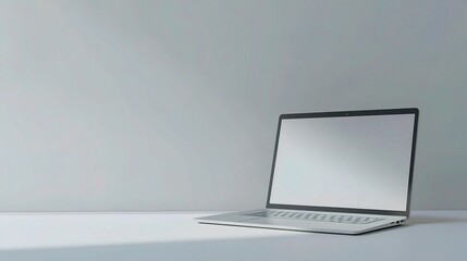 Poster - Minimalistic Laptop on a Blank Surface Showcasing Future Workspace Design and Technology for Creative Projects and Digital Solutions