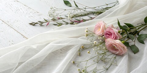 Wall Mural - Elegant background with delicate organza cloth , fabric, sheer,soft, flowing, texture, background, pastel, light