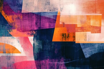 Leinwandbilder - Colorful abstract paint strokes intersect with geometric shapes, forming a visually captivating arrangement that engages the viewer's senses. Generative AI