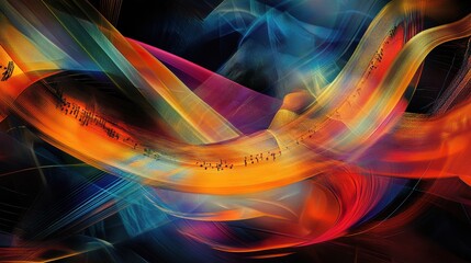 Aufkleber - An abstract depiction of sound waves intertwined with colorful musical notes and instruments creates a vivid and energetic visual experience. Generative AI