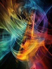 Poster - Dynamic visual composition blending sound waves, musical notes, and instruments in a colorful and energetic display of rhythm. Generative AI