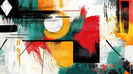 Poster - Dynamic paint strokes blend with geometric shapes in vibrant hues, creating an engaging abstract composition that captures attention. Generative AI