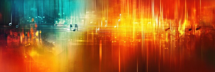 Poster - Colorful visual elements depict sound waves, musical notes, and instruments, showcasing the dynamic relationship between sound and art. Generative AI
