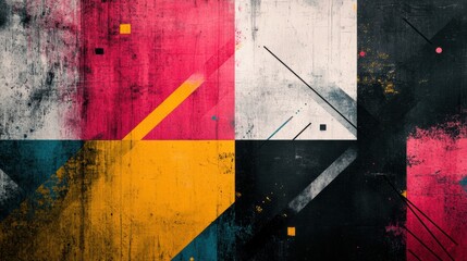 Aufkleber - Vibrant paint strokes and bold geometric shapes blend seamlessly in a striking composition that captures attention and sparks creativity. Generative AI