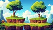 © chesleatsz - A Cartoon Landscape with Two Trees on Clifftop Platforms