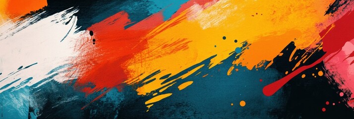Poster - An array of bold paint strokes and geometric shapes blend together, showcasing a lively and colorful exploration of abstract forms and textures. Generative AI