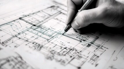 Poster - Detailed Architectural Design Blueprint with Hand Sketching Features for Project Planning and Construction Management in a Professional Setting