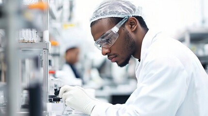 Poster - Scientist in Laboratory Conducting Research with Precision Tools in Modern Lab Setting, Focused on Experimentation and Analysis, Safety Equipment Worn