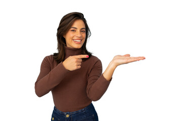 Wall Mural - Young Latina businesswoman pointing at something