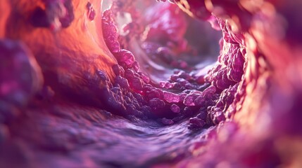 Poster - A detailed and high-quality microscopic view of fat plaque buildup inside an artery, illustrating blocked blood flow.