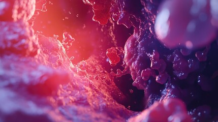 Poster - A detailed and high-quality microscopic view of fat plaque buildup inside an artery, illustrating blocked blood flow.