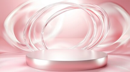 Poster - Elegant and Minimalist Pink Studio Background with Circular Motion Elements for Displaying Products or Presentations in a Contemporary Style