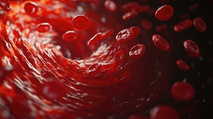 Poster - Close-up of red blood cells swirling through the bloodstream, capturing their intricate structure and lively motion.