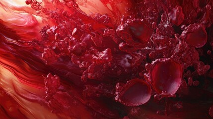 Poster - Close-up of vibrant red blood cells swirling through the bloodstream, showcasing their dynamic movement and intricate design.