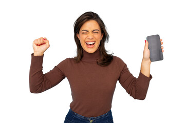 Wall Mural - Professional Latina woman looking at her smartphone