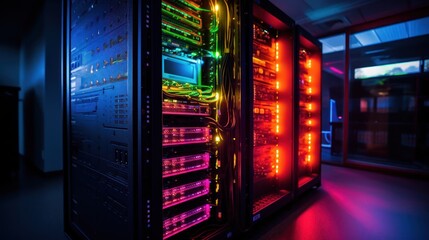 Poster - Server Racks with Colorful Lights