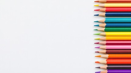 Poster - A colorful spectrum of pencils arranged in a perfect gradient, representing the spectrum of identities, laid out on a simple white background