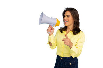 Wall Mural - Confident Latina female leader with a megaphone