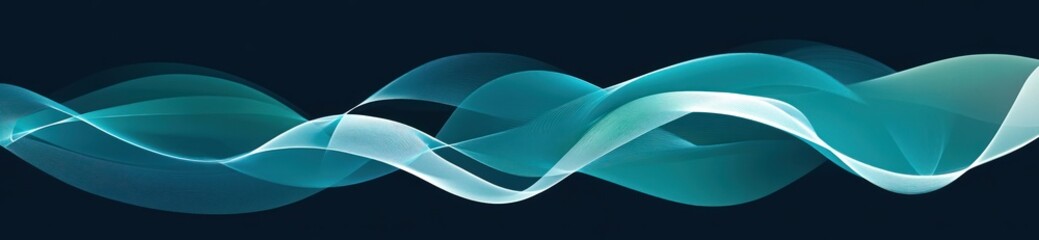 Poster - Abstract waves in shades of blue and teal on a dark background, suggesting fluidity and motion.