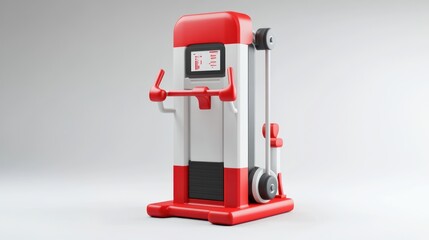 Poster - A red and white gym machine designed for strength training exercises.