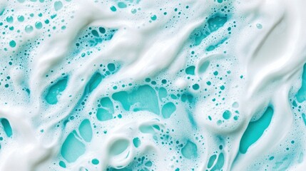 Poster - Close-up of frothy white bubbles on a turquoise surface, resembling soap or foam.