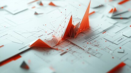 Aufkleber - Abstract digital landscape with geometric shapes and data visualization elements.