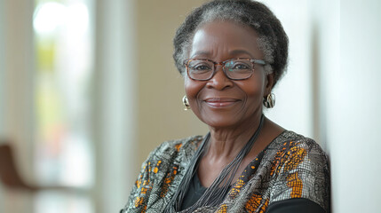 Wall Mural - African senior business woman standing at office after budget meeting