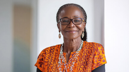 Wall Mural - African senior business woman standing at office after budget meeting