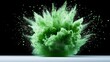 © Alpha - Vibrant green powder burst, frozen in motion, white backdrop, high energy