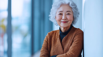 Wall Mural - Korean senior business woman standing at office after budget meeting