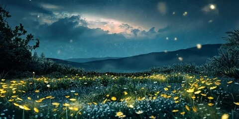 Wall Mural - mystical fairy ring under a starlit sky, 4k video