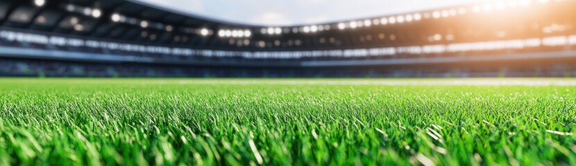 Aufkleber - A close-up view of a lush green soccer field inside a stadium.