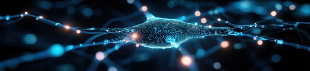 Poster - A digital representation of a neuron with glowing connections, illustrating neural networks.