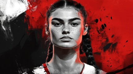 Poster - A striking portrait of a confident athlete with braided hair and a bold color palette.