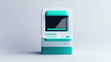 Poster - A modern, stylized ATM machine with a minimalist design and teal accents.