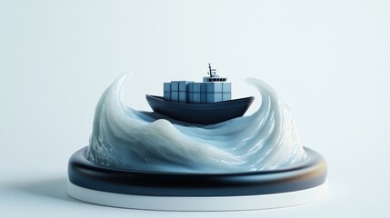 Poster - A stylized cargo ship navigating through a wave, symbolizing maritime transport and logistics.