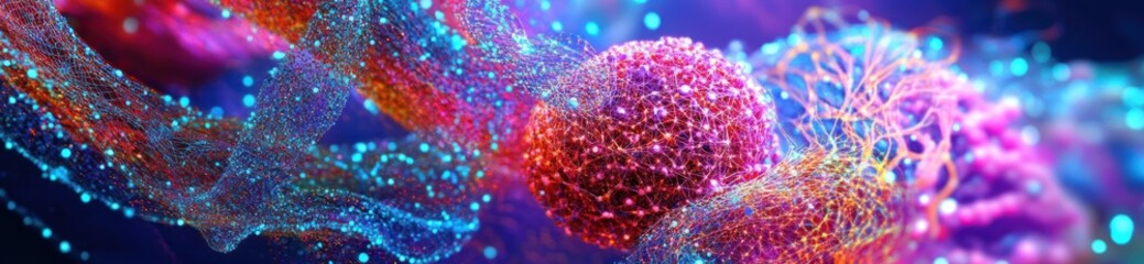Poster - Colorful abstract representation of cellular structures and molecular interactions.