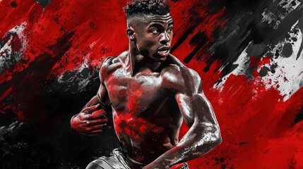 Aufkleber - A dynamic athlete in motion, showcasing strength and determination against a bold background.
