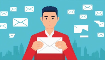 Poster - Male hand holding letter icon,email icons