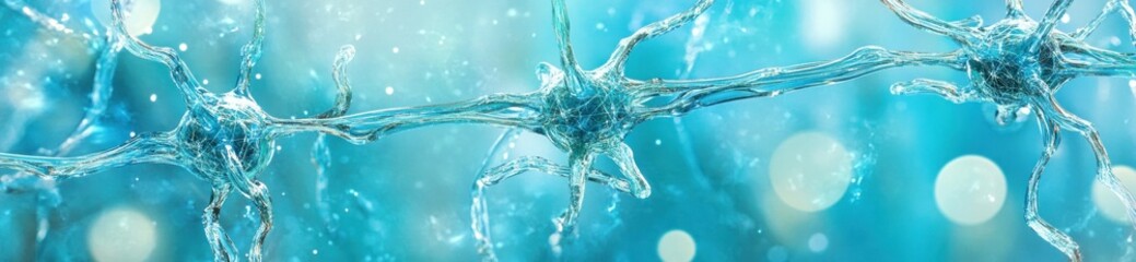 Aufkleber - Abstract representation of neurons in a vibrant blue background, suggesting connectivity and science.