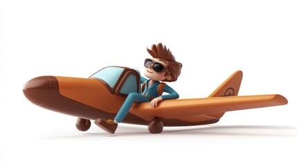 Aufkleber - A cartoon character relaxes on a small orange airplane, showcasing a playful aviation theme.
