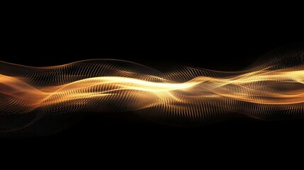 Poster - Elegant Abstract Light Trails Captured in Motion, Displaying a Fluid Flow of Golden Waves Against a Deep Black Background for Artistic and Creative Use in Design