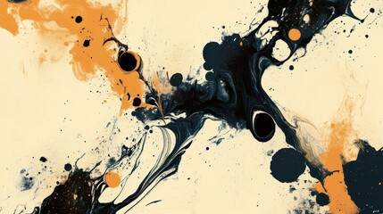 Poster - Abstract Ink Blot Pattern with Fluid Artistic Swirls and Bold Colors, Showcasing a Unique Artistic Expression in a Stunning Combination of Black and Orange Hues