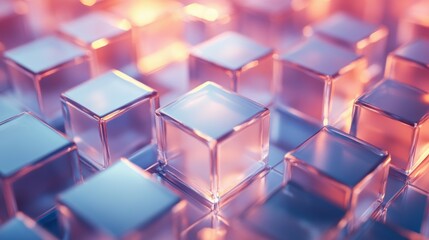 Aufkleber - Frosted Glass Cubes Arranged in a Captivating Pattern with Light Shining Through, Creating an Ethereal and Dreamlike Atmosphere in Soft Hues
