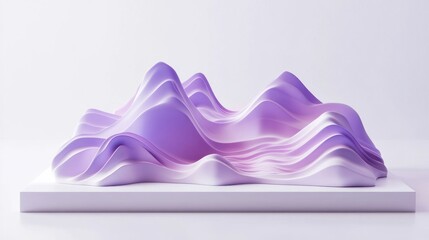 Poster - Abstract 3D landscape with smooth, flowing purple waves on a white base.