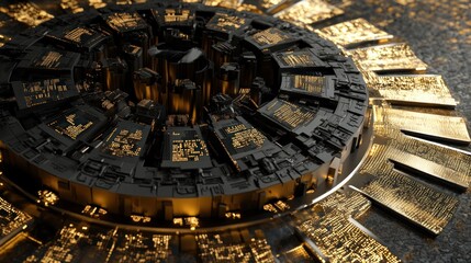 Fototapete - A detailed 3D rendering of a complex, futuristic circuit board design.