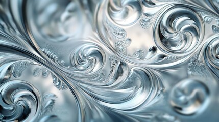 Poster - Abstract Reflection of Soft Swirls in a Mirror-like Surface with Delicate Edges and Blurred Background in Subtle Hues of Silver and Blue