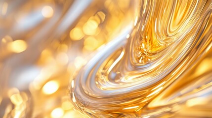 Poster - Abstract Reflection in a Softly Focused Golden Swirl with Gentle Edges, Capturing the Essence of Fluid Motion and Light Play for Artistic Inspiration