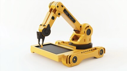 Aufkleber - A yellow robotic arm designed for precise tasks on a flat surface.