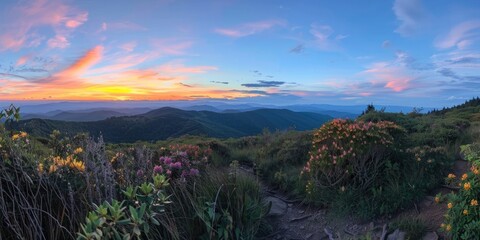 Wall Mural - Sunset from Grassy Ridge overlooking the other Roan Balds, Jane Bald, Round Bald, Roan high knob. 